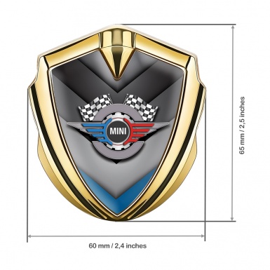 Mini Cooper Tuning Emblem Self Adhesive Gold V Shaped Blue Design