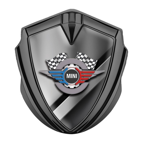 Mini Cooper Fender Emblem Badge Graphite Diagonal Plates Racing Gears