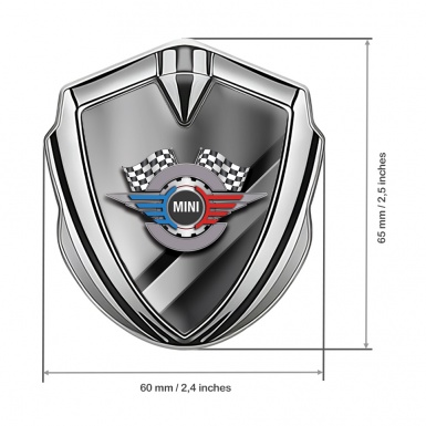 Mini Cooper Fender Emblem Badge Silver Diagonal Plates Racing Gears