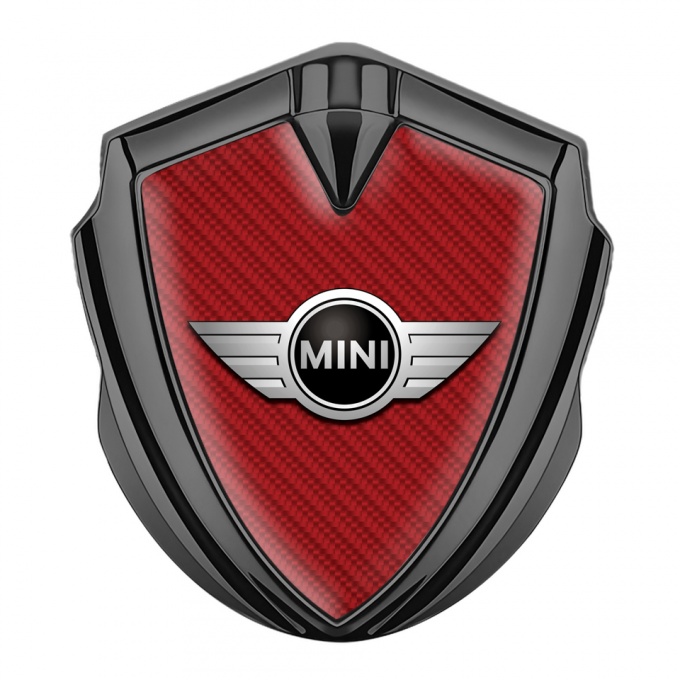 Mini Cooper Emblem Logo Schriftzug Aufkleber Graphit Tonfarbe Mit Rot Carbon und Silber Logo