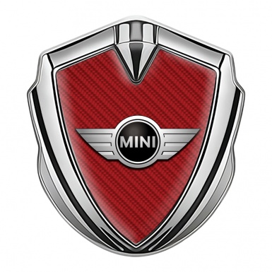 Mini Cooper Fender Emblem Badge Silver Red Carbon Classic Edition
