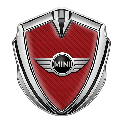 Mini Cooper Fender Emblem Badge Silver Red Carbon Classic Edition