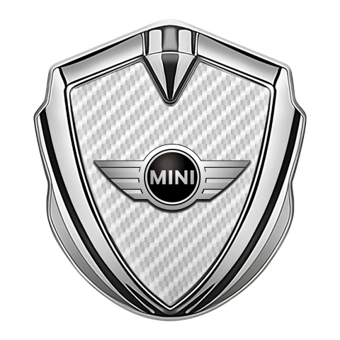 Mini Cooper Trunk Emblem Badge Silver White Carbon Classic Logo