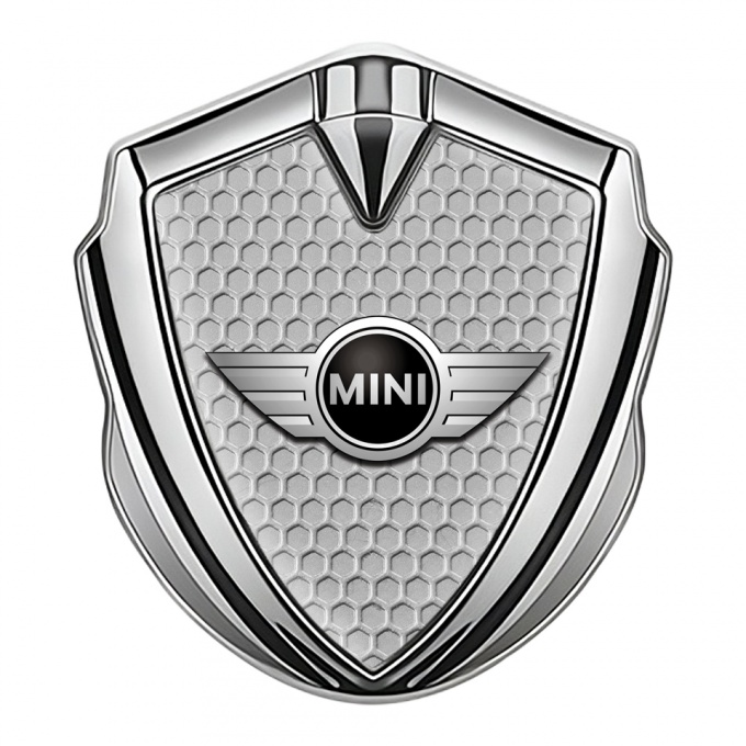 Mini Cooper Metal Emblem Self Adhesive Silver Grey Hex Classic Logo