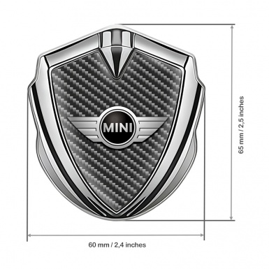 Mini Cooper Bodyside Badge Self Adhesive Silver Dark Carbon Classic Logo