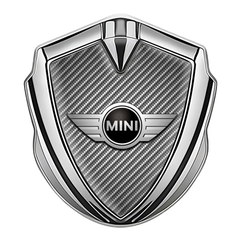 Mini Cooper Metal Emblem Self Adhesive Silver Carbon Classic Design