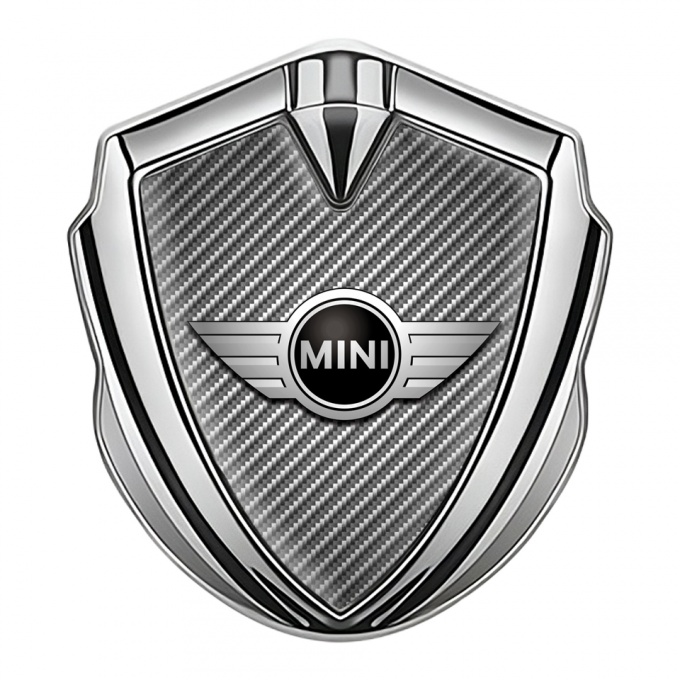 Mini Cooper Aufkleber Emblem Silbertonfarbe mit Graphit Carbon Klassisch Design