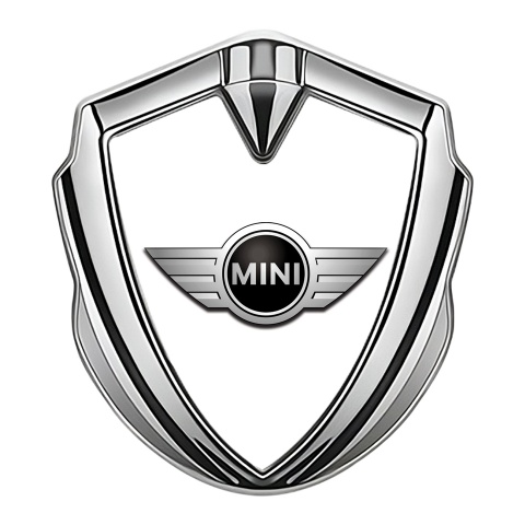 Mini Cooper Fender Emblem Badge Silver White Template Classic Design