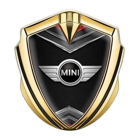 Mini Cooper Bodyside Badge Self Adhesive Gold Black Grid Classic Logo