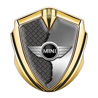 Mini Cooper Aufkleber Emblem Goldtonfarbe mit Zerrissenes Metall Basis Version