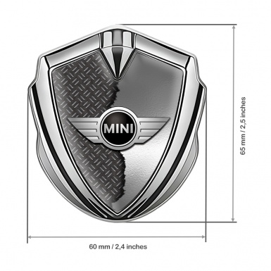 Mini Cooper Aufkleber Emblem Silbertonfarbe mit Zerrissenes Metall Basis Version