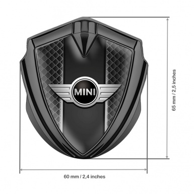 Mini Cooper Emblem Logo Schriftzug Aufkleber Graphit Tonfarbe mit Dunkles Netz Vorlage Stil