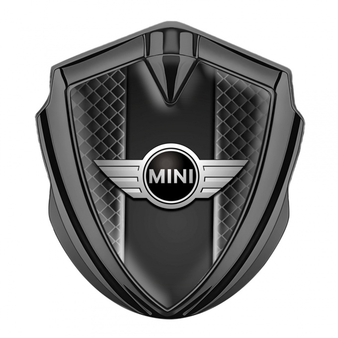 Mini Cooper Emblem Logo Schriftzug Aufkleber Graphit Tonfarbe mit Dunkles Netz Vorlage Stil