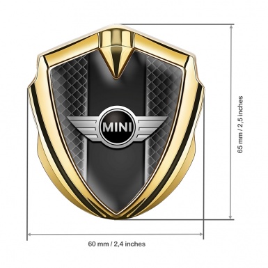 Mini Cooper Emblem Logo Schriftzug Aufkleber Goldtonfarbe mit Dunkles Netz Vorlage Stil