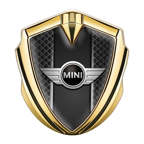 Mini Cooper Fender Metal Emblem Badge Gold Dark Grid Classic Edition