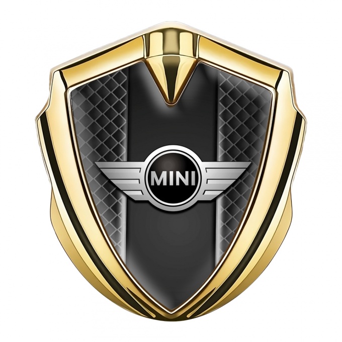 Mini Cooper Emblem Logo Schriftzug Aufkleber Goldtonfarbe mit Dunkles Netz Vorlage Stil