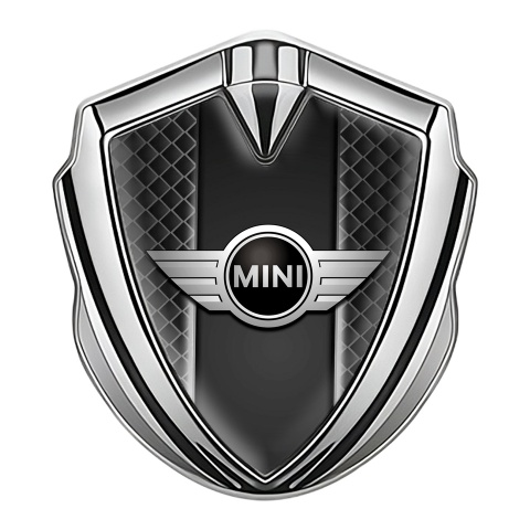 Mini Cooper Fender Metal Emblem Badge Silver Dark Grid Classic Edition
