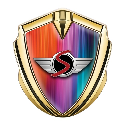 Mini Cooper S Metal Emblem Self Adhesive Gold Rainbow Lines Edition