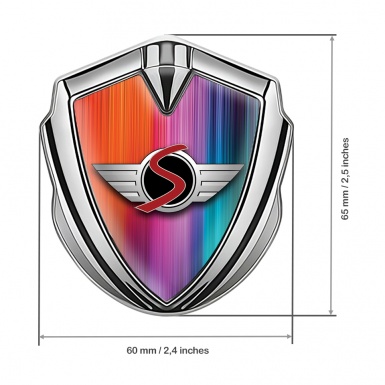 Mini Cooper S Metal Emblem Self Adhesive Silver Rainbow Lines Edition