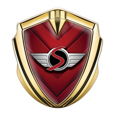 Mini Cooper S Emblem Abzeichen selbstklebend Goldtonfarbe mit Rote V formig Design