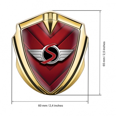 Mini Cooper S Emblem Abzeichen selbstklebend Goldtonfarbe mit Rote V formig Design