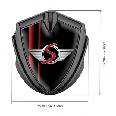 Mini Cooper S Tuning Emblem Self Adhesive Graphite Black Red Stripes Design