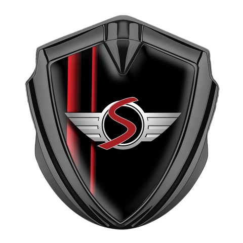 Mini Cooper S Tuning Emblem Self Adhesive Graphite Black Red Stripes Design