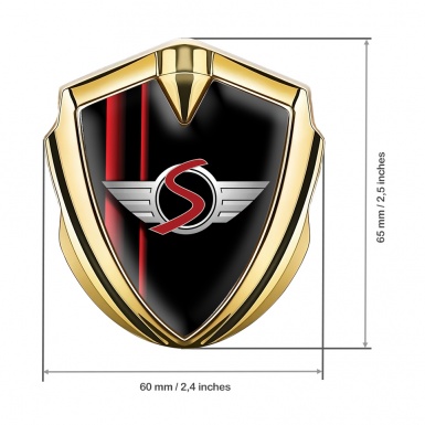 Mini Cooper S Tuning Emblem Self Adhesive Gold Black Red Stripes Design