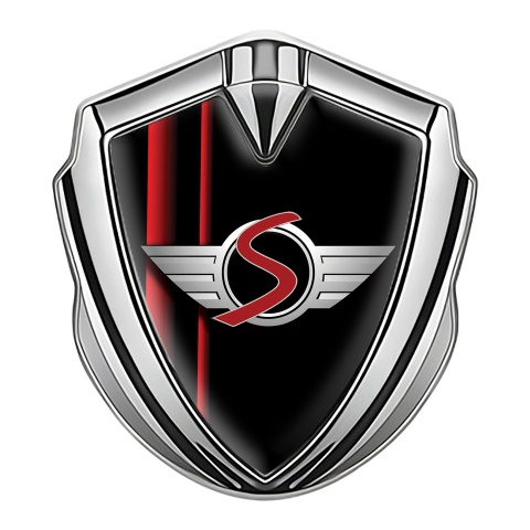 Mini Cooper S Tuning Emblem Self Adhesive Silver Black Red Stripes Design