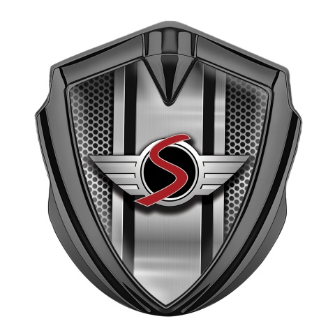 Mini Cooper S Fender Emblem Badge Graphite Metal Mesh Sport Stripe Logo