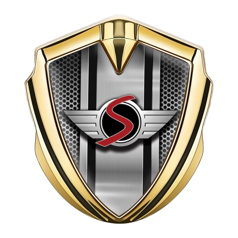 Mini Cooper S Fender Emblem Badge Gold Metal Mesh Sport Stripe Logo