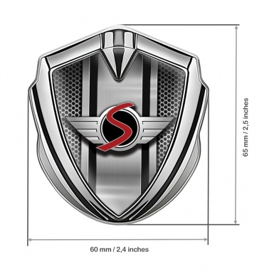 Mini Cooper S Fender Emblem Badge Silver Metal Mesh Sport Stripe Logo