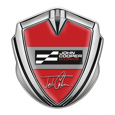Mini Cooper Trunk Metal Emblem Badge Silver Red John Cooper Edition