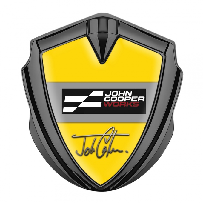 Mini Cooper Trunk Metal Emblem Badge Graphite Yellow John Cooper Edition