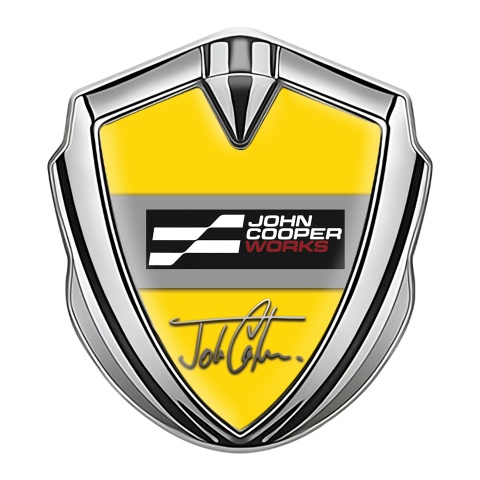 Mini Cooper Trunk Metal Emblem Badge Silver Yellow John Cooper Edition
