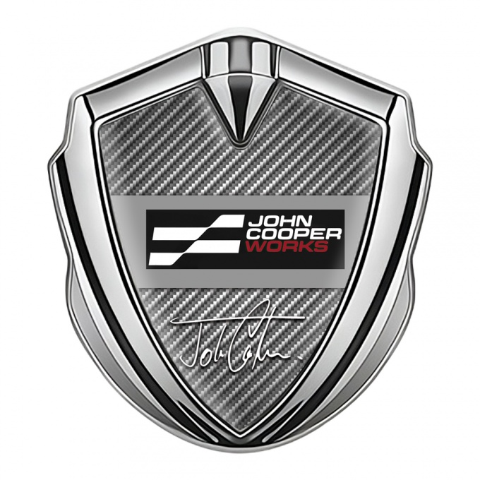 Mini Cooper 3D Car Metal Emblem Silver Carbon John Cooper Edition