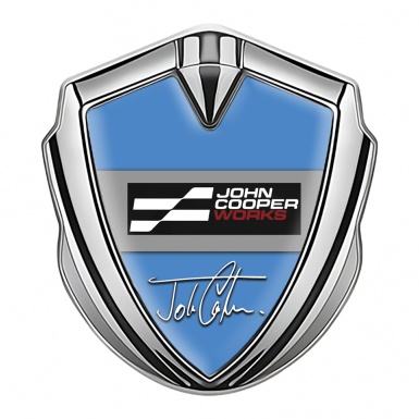 Mini Cooper Trunk Metal Emblem Badge Silver Blue John Cooper Edition