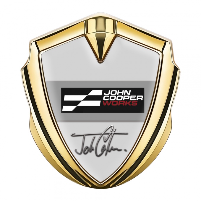 Mini Cooper Aufkleber Emblem Goldtonfarbe Mit Grau Basis und John Cooper Works Logo