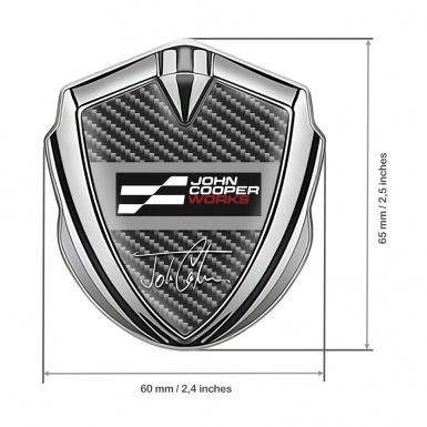 Mini Cooper Emblem Logo Schriftzug Aufkleber Silbertonfarbe Mit Dunkel Carbon Basis und John Cooper Works Logo