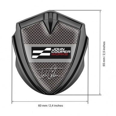 Mini Cooper Seitenflugel Emblem Aufkleber Graphit Tonfarbe Mit Braun Carbon Basis und John Cooper Works Logo