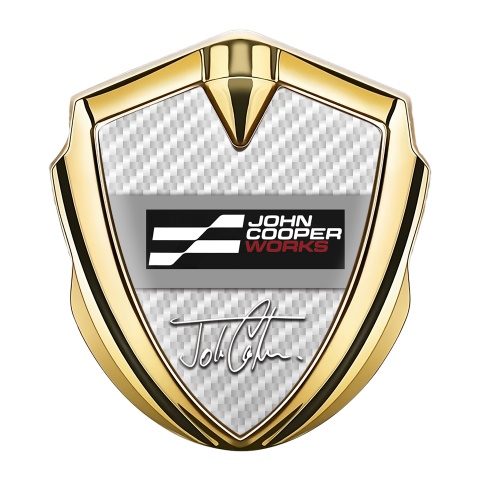 Mini Cooper Trunk Emblem Badge Gold White Carbon John Cooper Logo