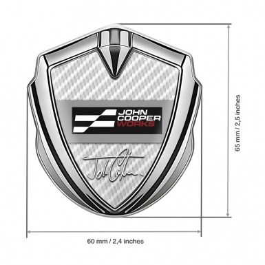 Mini Cooper Trunk Emblem Badge Silver White Carbon John Cooper Logo