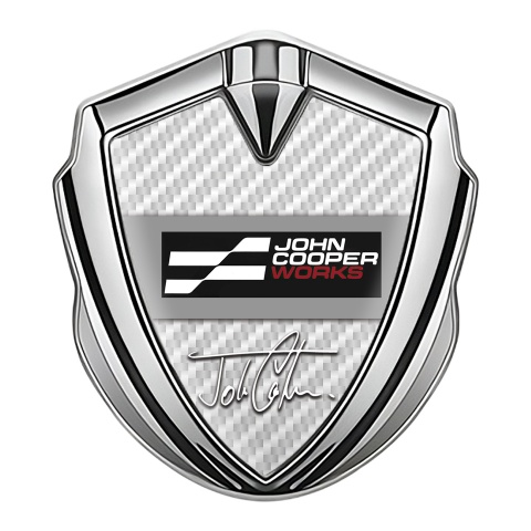 Mini Cooper Trunk Emblem Badge Silver White Carbon John Cooper Logo