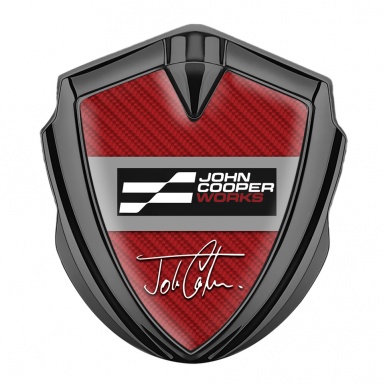 Mini Cooper Emblem Abzeichen selbstklebend mit Graphit Tonfarbe Mit Rot Kohlenstoff Basis und John Cooper Works Logo