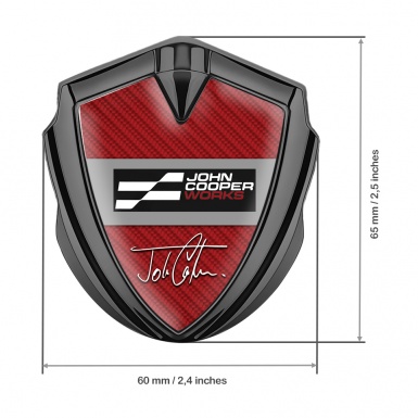 Mini Cooper Emblem Abzeichen selbstklebend mit Graphit Tonfarbe Mit Rot Kohlenstoff Basis und John Cooper Works Logo