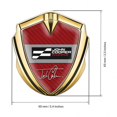 Mini Cooper Emblem Abzeichen selbstklebend mit Goldtonfarbe Mit Rot Kohlenstoff Basis und John Cooper Works Logo