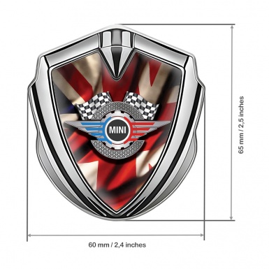 Mini Cooper Fender Emblem Badge Silver UK Flag Racing Cog Edition