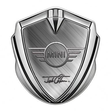 Mini Cooper Fender Metal Emblem Silver Brushed Metal Simple Logo Design