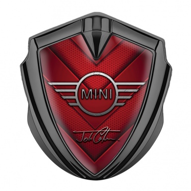 Mini Cooper 3D Car Metal Emblem Graphite Red Hexagon John Cooper Edition