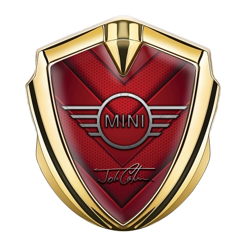 Mini Cooper 3D Car Metal Emblem Gold Red Hexagon John Cooper Edition